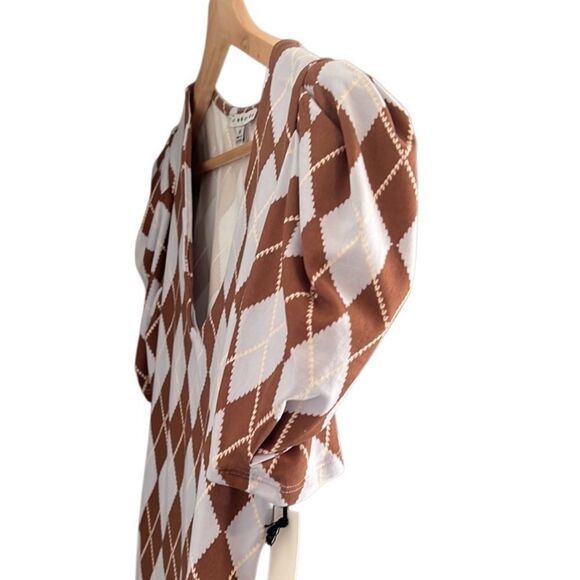 Haute Monde Brown and Light Blue Argyle Plaid Print Crop Top Size Medium NWT - Picture 3 of 11